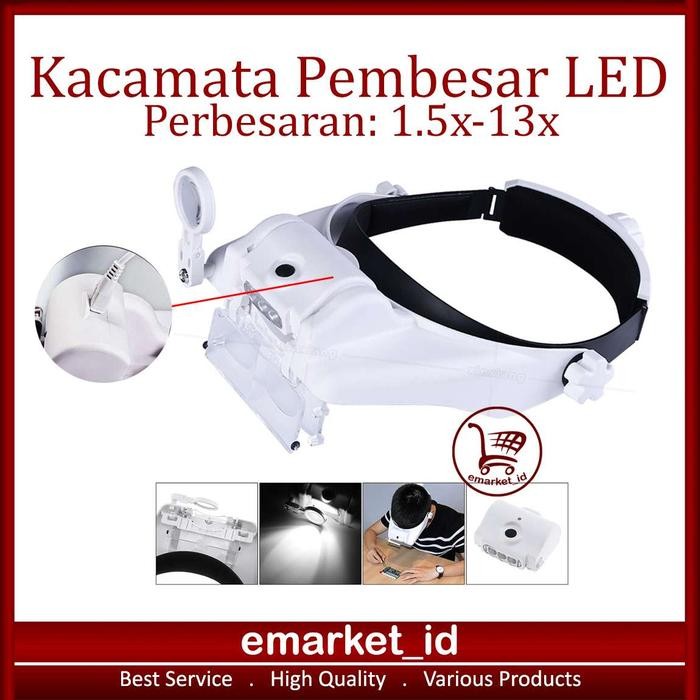 

Kacamata Pembesar LED 1.5x-13x AG85 / Kaca Mata Servis Jam Lampu