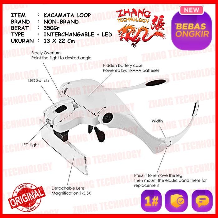 

Helm Kacamata Pembesar Reparasi Jam 5X Magnifier 2 Led 9892B2 Original
