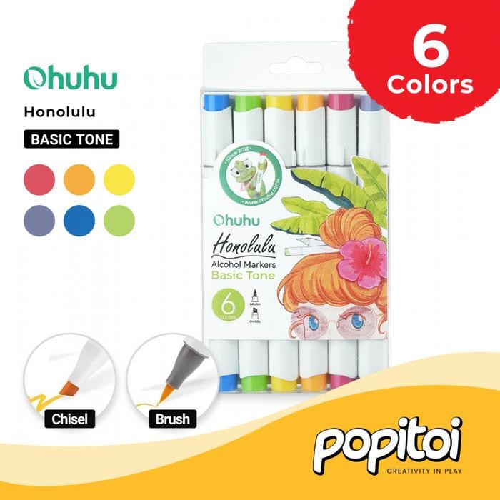 

OHUHU Honolulu 6-Pack Alcohol Marker Set Spidol Warna pastel Skin Tone Basic Color