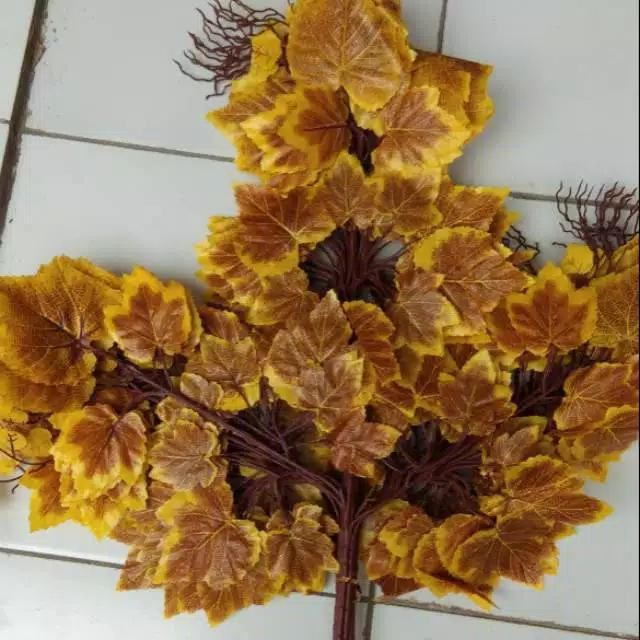 Daun anggur coklat cabang 3 Daun anggur Plastik Daun Dekorasi 1lusin