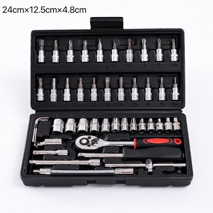 KUNCI SOK LENGKAP SATU SET 46 PCS OBENG TOOL KIT MOTOR ALAT MOTOR LENGKAP ALAT PERTUKANGAN 46 PCS