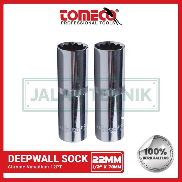 Kunci Sok Deep Sok 22mm SQ 1/2" x 78mm 12PT Cr-V Tomeco