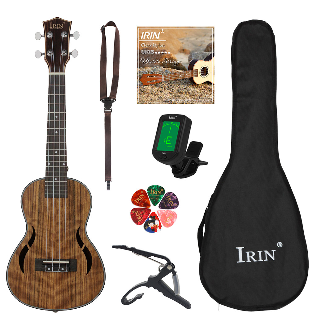 IRIN 23 Inch Ukulele Guitar Walnut 4 String Hawaiian Guitar with Case Strings Tuner Capo Picks