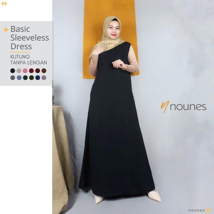(Expert) NOUNES BASIC DRESS SLEEVELESS Gamis Wolfis Polos Kutung Busui Saku