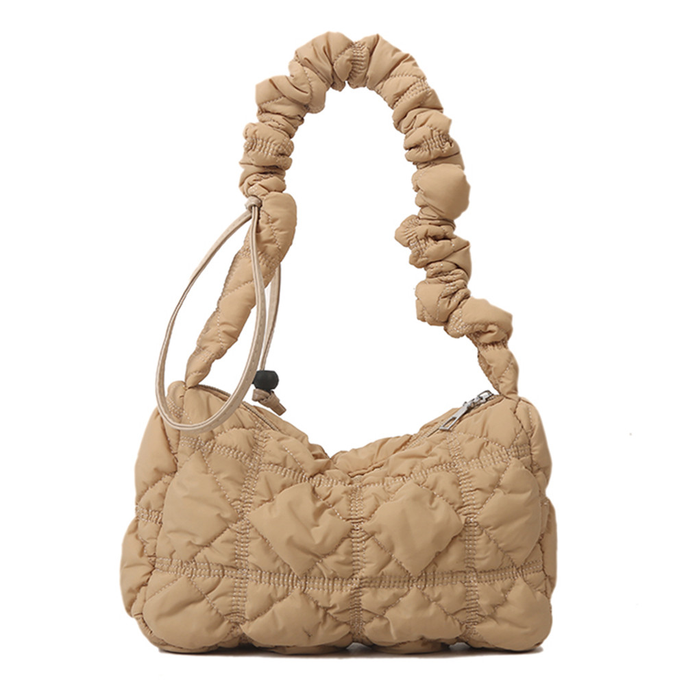 Women Down Underarm Bag Nylon Puffy Crossbody Bag Soft Versatile Satchel Bag Drawstring Strap