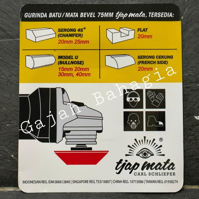 TJAP MATA BATU GERINDA PINGGUL GRANIT 3 INCH SERONG CEKUNG 75 X 20 MM