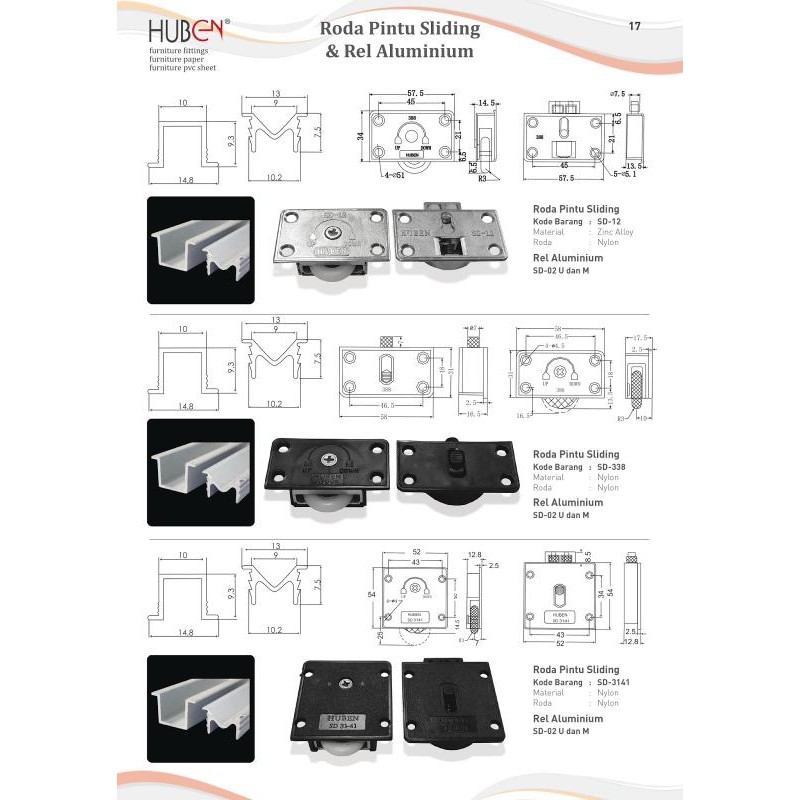 REL SLIDING U M / U V LEMARI PINTU GESER PASANGAN RODA SD-3141 / SD-12