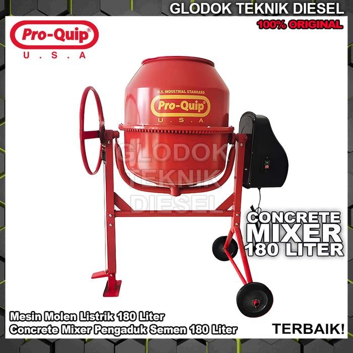 Proquip Mesin Molen Pengaduk Cor Semen Listrik 180 Liter Elektrik Concrete Mixer Machine Electric