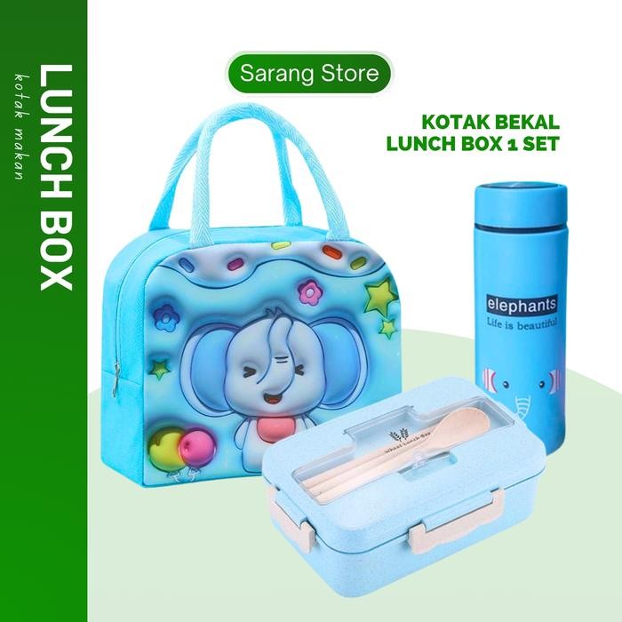 Tempat Makan Kotak Bekal Anak Sekolah TK SD Perempuan Laki Laki Lunch Box Set Tas Karakter Botol