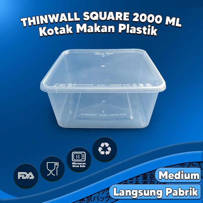 Kotak makan plastik 2000 ml Persegi / thinwall persegi 2000 ml