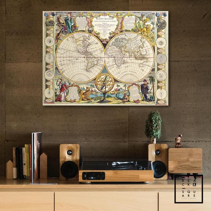 

TERLARIS! Poster Kayu Premium - Peta Dunia Vintage Retro - 80x60cm #1