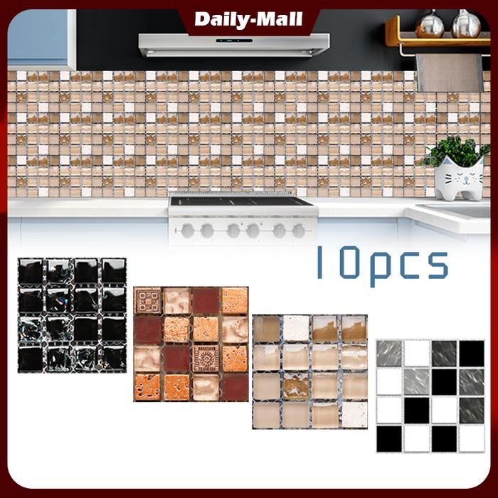 MARI MILIKI- 10 PCS STICKER LANTAI KAMAR MANDI WALPEPER LANTAI KAMAR MOTIF KERAMIK