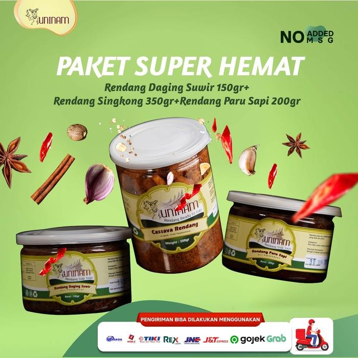 

Rendang uninam paket daging suwir, paru, singkong