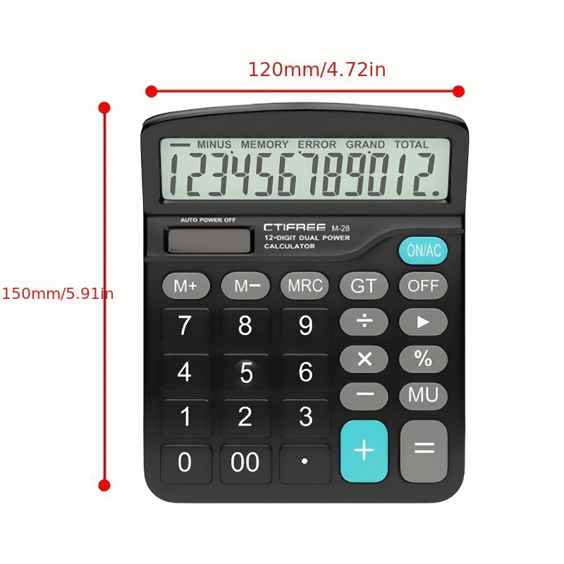 

12-Digit Large LCD Display Calculator Standard Function Calculator with Solar & Battery Dual Power