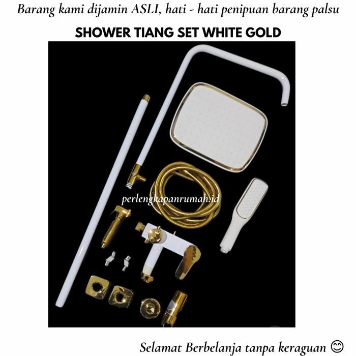 Sale Shower Tiang Set Column Kran Mixer Panas Dingin White Gold Putih Emas