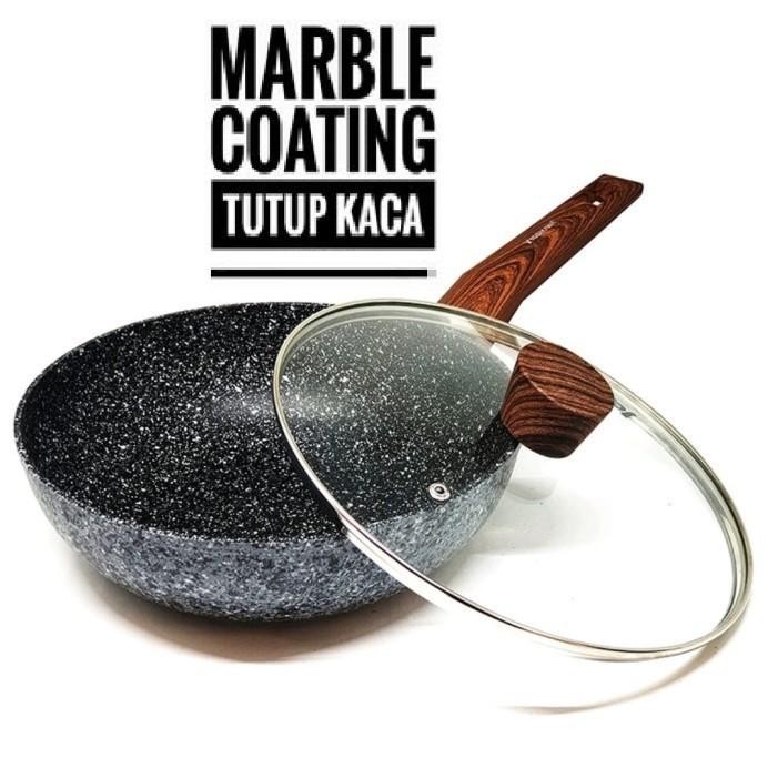 Wajan Wok Pan Marbel Anti Lengket Yoshikawa Marble Ceramic Pan Wok