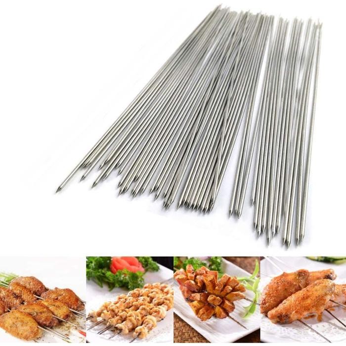 tusuk sate stainless gagang kayu Tusuk sate bisa dicuci tusuk barbeque