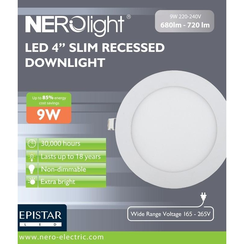 led panel nero 9watt 9w 4inch 4" lampu downlight nerolight slim