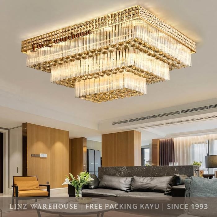 Lampu Plafon kristal LUXURY MODERN GOLD RECTANGLE CRYSTAL ceiling lamp