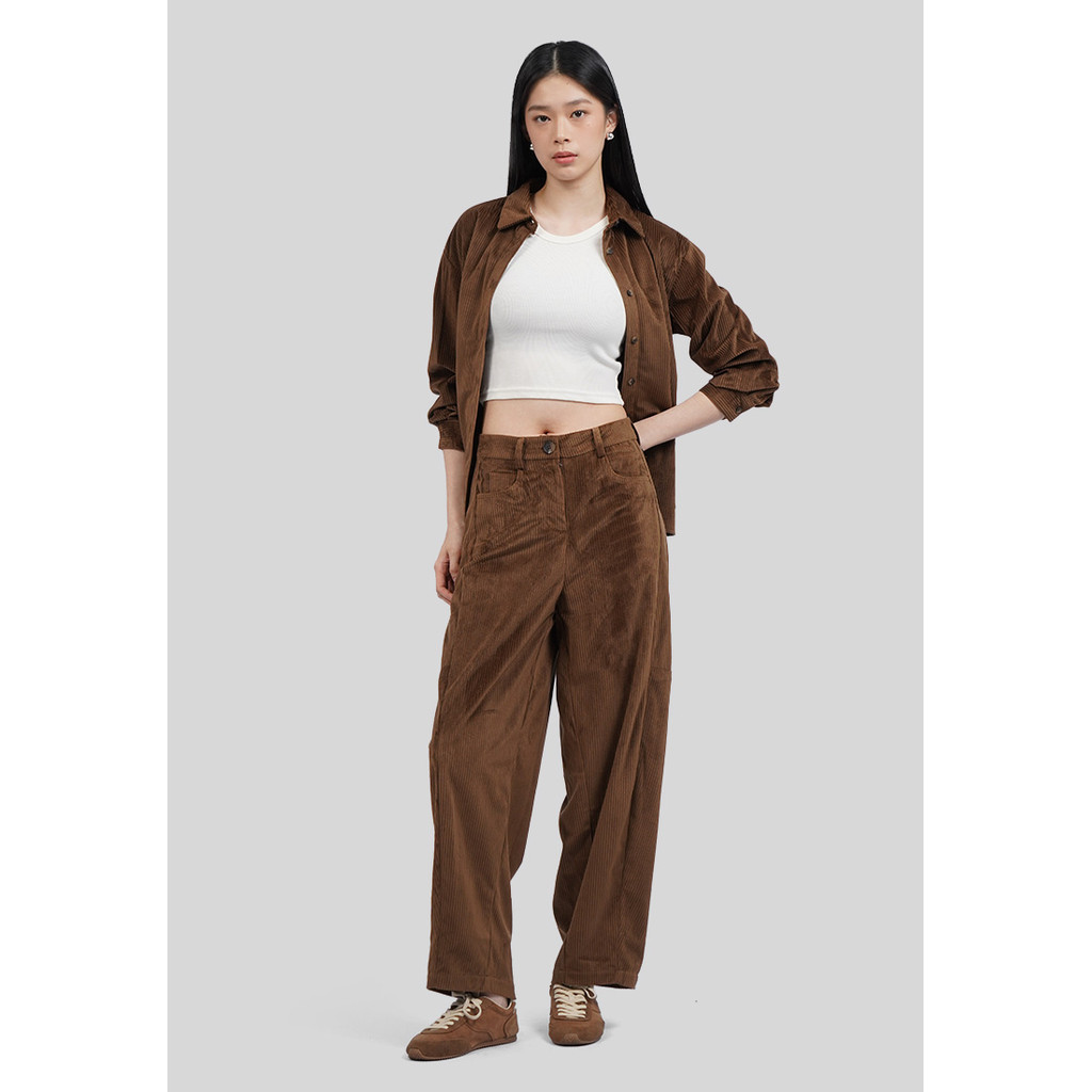 Executive Regular Fit Corduroy Barrel Pants Dark Brown