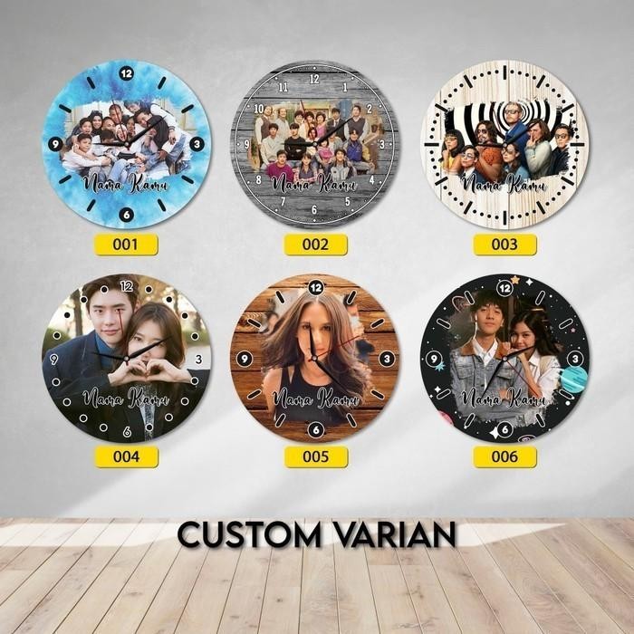 JAM DINDING KAYU MDF CUSTOM FOTO KELUARGA ATAU SENDIRI