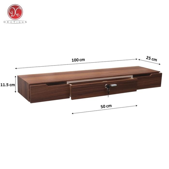 PREMIUM Dections Rak Dinding Laci Gantung 100x25cm 3 Penyimpanan Dengan Kunci - Meja Nakas Dinding -