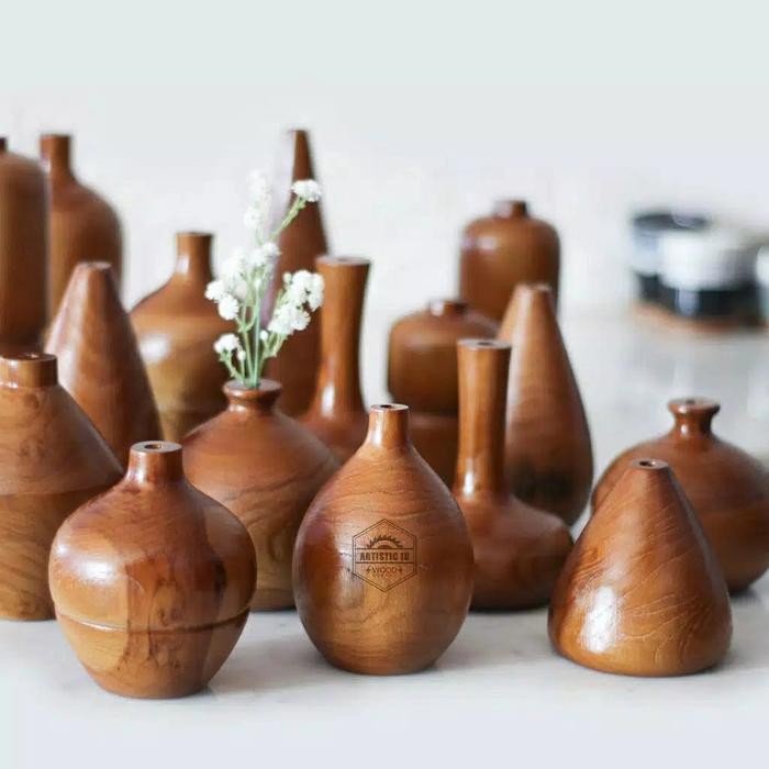 BEST SELLER vas bunga kayu jati solid natural