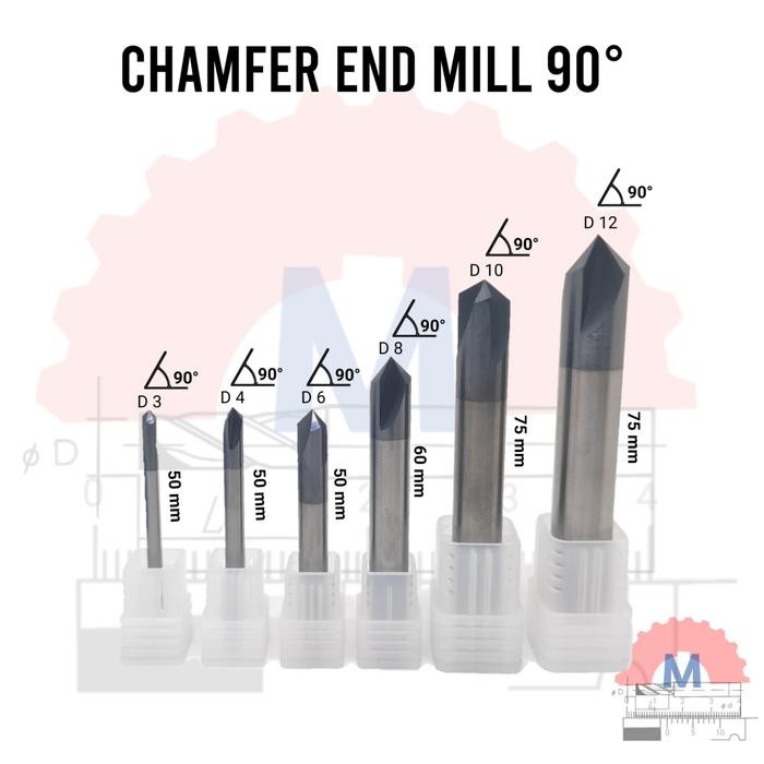 TERLARIS Chamfer endmill 3F 90 derajat lurus V bit Endmill CNC router bits