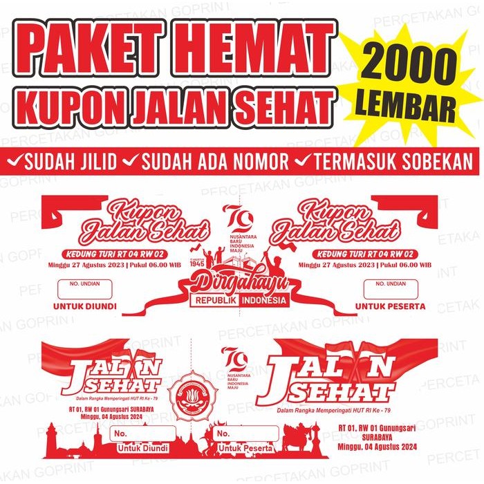 

PAKET HEMAT Kupon jalan sehat agustusan 2000 lembar