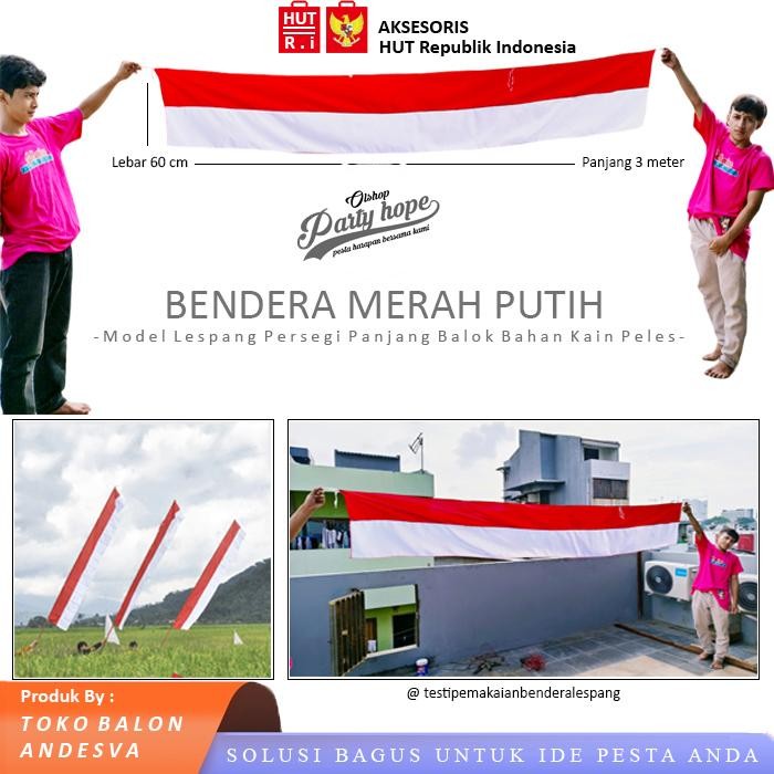 

Terlaris [60x300cm] Bendera Merah Putih Lespang / Bendera Kain Merah Putih persegi Panjang / Bendera