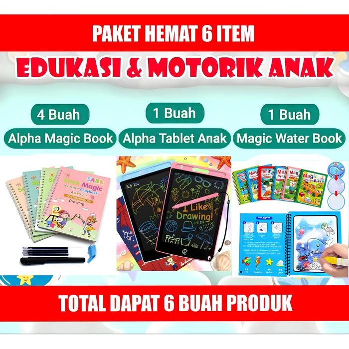 

[TOTAL 6 ITEM] Paket Lengkap Buku Anak Belajar Menulis / Menggambar Dan Menghitung + Lcd Tablet