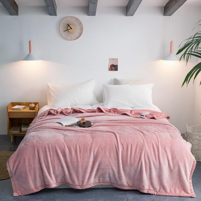 Selimut Bulu Polos Tebal Lembut 160200 - Dusty Pink