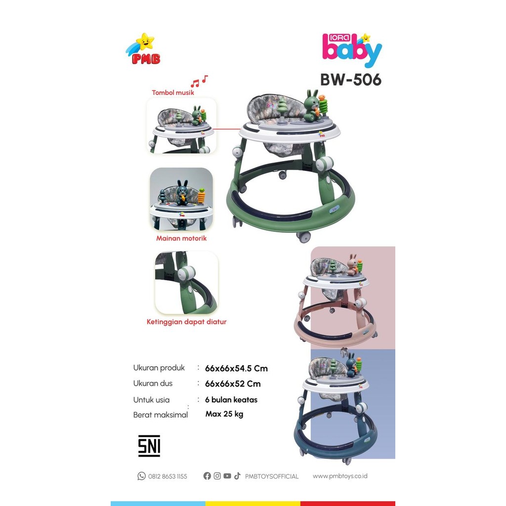 [Ready] Pmb Baby Walker Bw-506 Iora Mainan Dan Musik Alat Belajar Jalan
