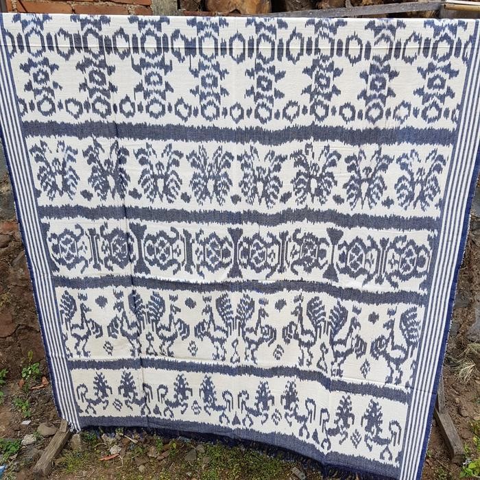 TERLARIS kain tenun atbm blangket jepara motif etnik sumba ntt-putih navy READY STOCK
