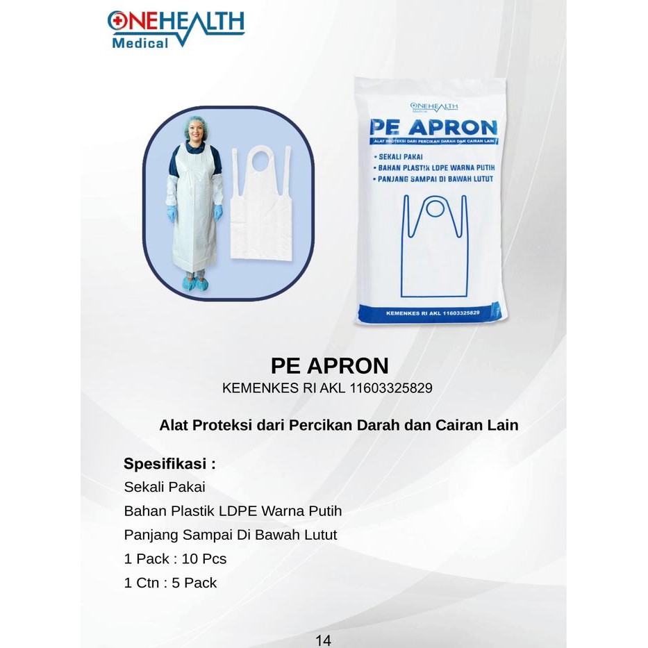Apron Plastik Tebal - Apron Disposable - Celemek Plastik - Apron MEDIS - PE Apron ONEHEALTH