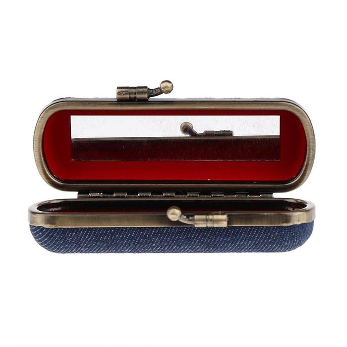 Tas Organizer Kotak Tempat Lipstik dengan Cermin untuk Wanita Biru Tua