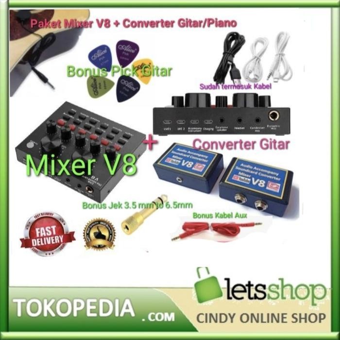 Paket SoundCard V8 USB External Microphone Plus Converter Gitar V8