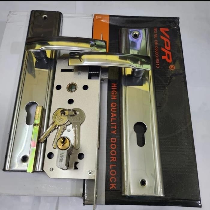 Kunci Pintu Plat Besar Set VPR / Handel Pintu Gagang Minimalis Silver