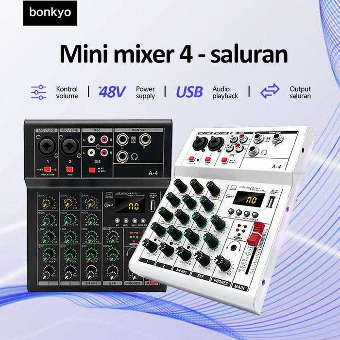 Bonkyo Pm4 mixer sound audio system Bluetooth dsp USB 4 channel mini audio interface for recording