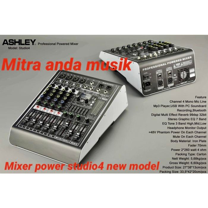 Mixer power ashley studio4 usb bluetooth soundcard interface