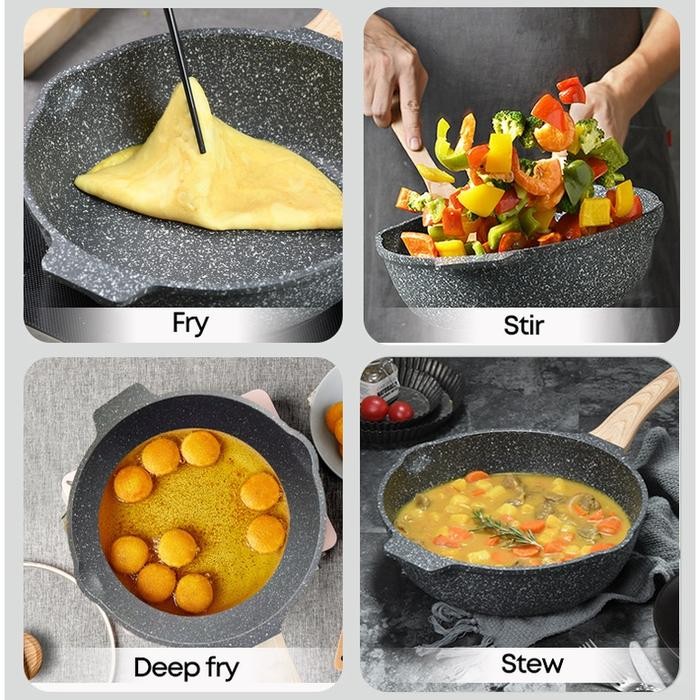 Sav Ready Stock 7 Pcs Carote Set Peralatan Masak Anti Lengket Kuali Batu Granit, Set Da Sehat