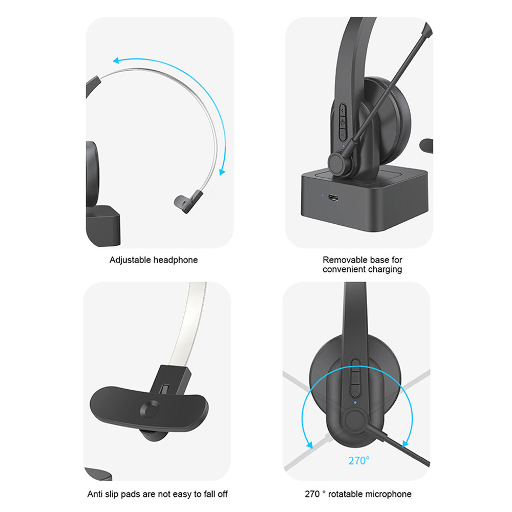 Bluetooth 5.4 Headphones with Mic Charging Base Wireless Headset for PC Laptop Call Center Office