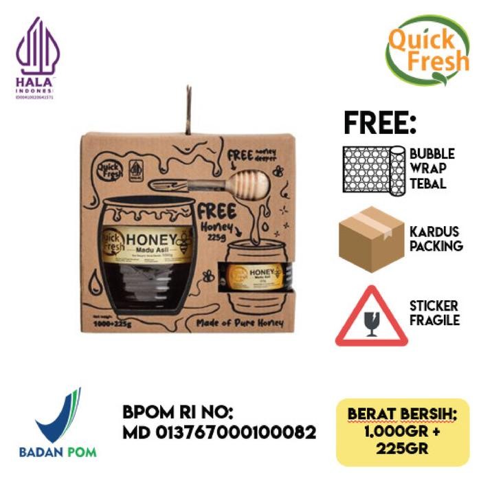 

Sale [Paket Bundling] Quick Fresh Honey / Madu Asli 1.000Gr + 225Gr Jar