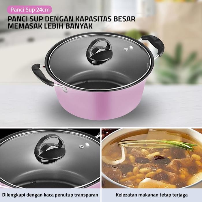 Panci Wajan Teflon Set 3 Pcs 1561 - Arria Ggorengan Pink