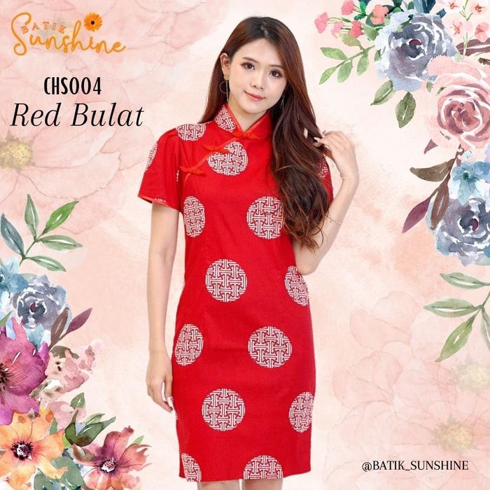 DRESS BATIK WANITA CHEONGSAM CHS004 RED BLACK NAVY GREEN KODE 814