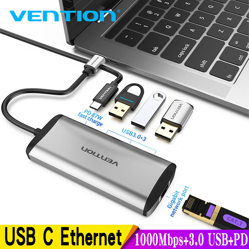 Vention USB C Ethernet USB-C to RJ45 Lan Adapter Hub for MacBook Pro Samsung Galaxy S20/Note 10 Type