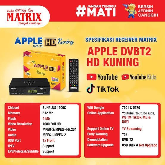 STB Matrix Apple Kuning Set Top Box DVB T2 HD