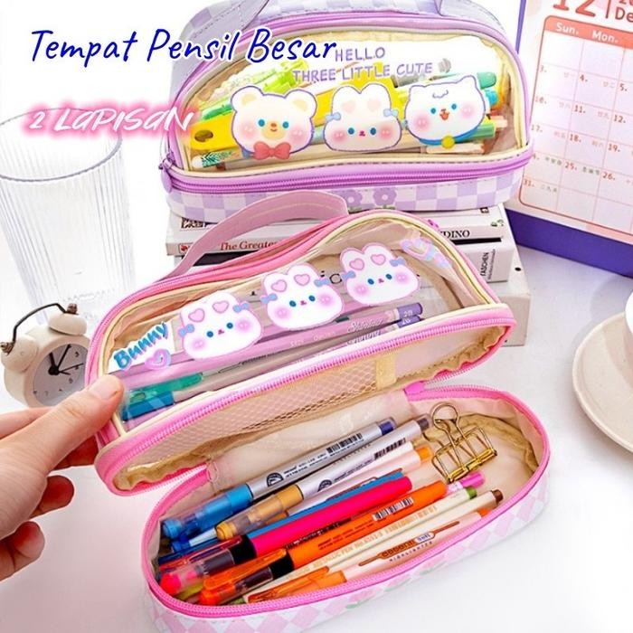 

Duffy Toys(Cod) Tas Pensil Dua Lapis / Pencil Case Kapasitas Besar / Tempat Pensil Bening / Kotak