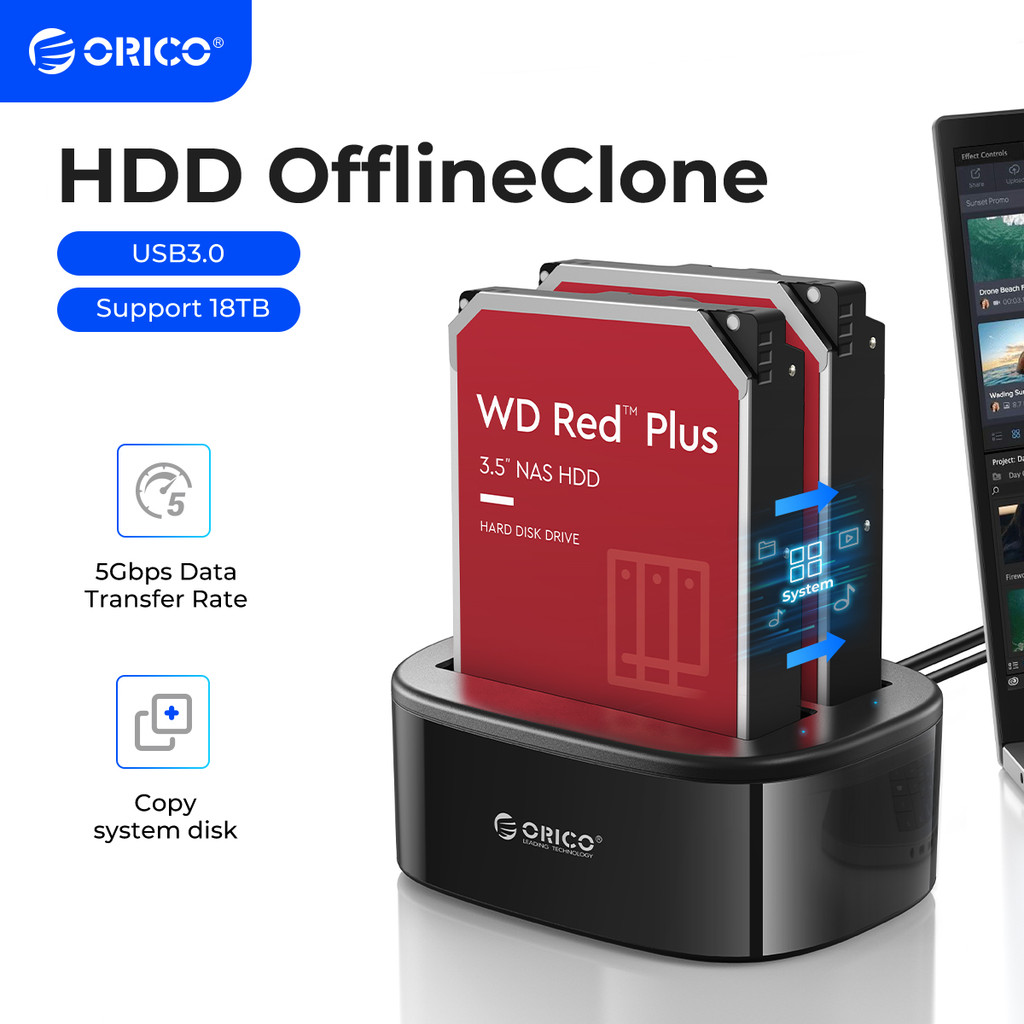 ORICO Dual Bay HDD Docking Station with Offline Clone SATA to USB 3.0 HDD Clone Docking Station for 