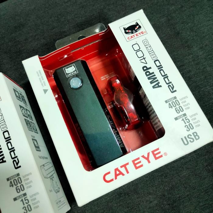 Lampu Sepeda Cateye Ampp 400 Rapid Micro Paket Depan Belakang Original